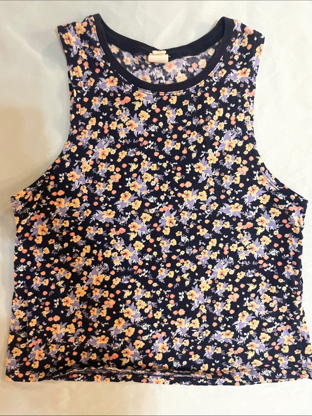 La Hearts Navy Floral Tank with Yellow & Lavender Blooms